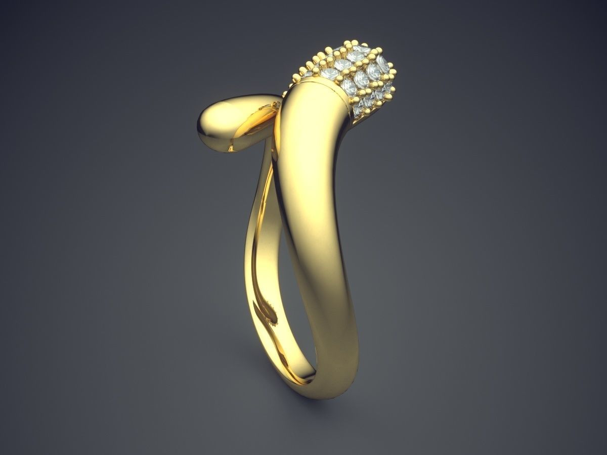 Curved Ring With Diamonds CAD-3517 3D print model_3