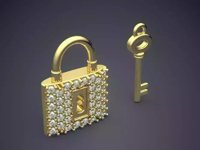 Key With Locker Pendants With Diamonds CAD-3451