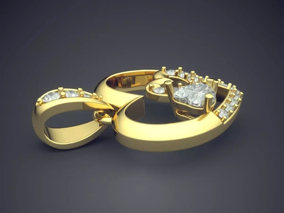 Heart Shape Pendant With Diamonds CAD-3402 3D print model_3