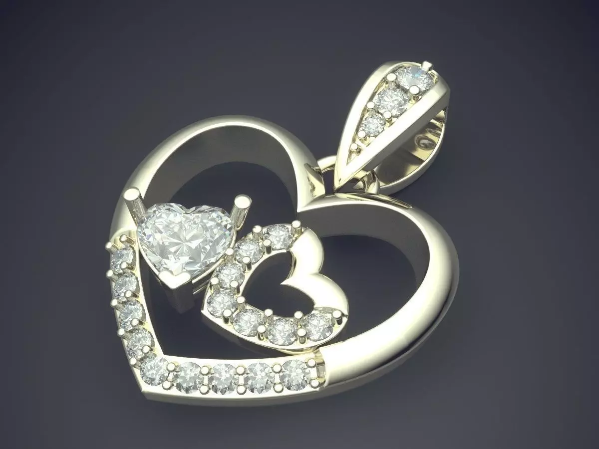 Heart Shape Pendant With Diamonds CAD-3402 3D print model_1