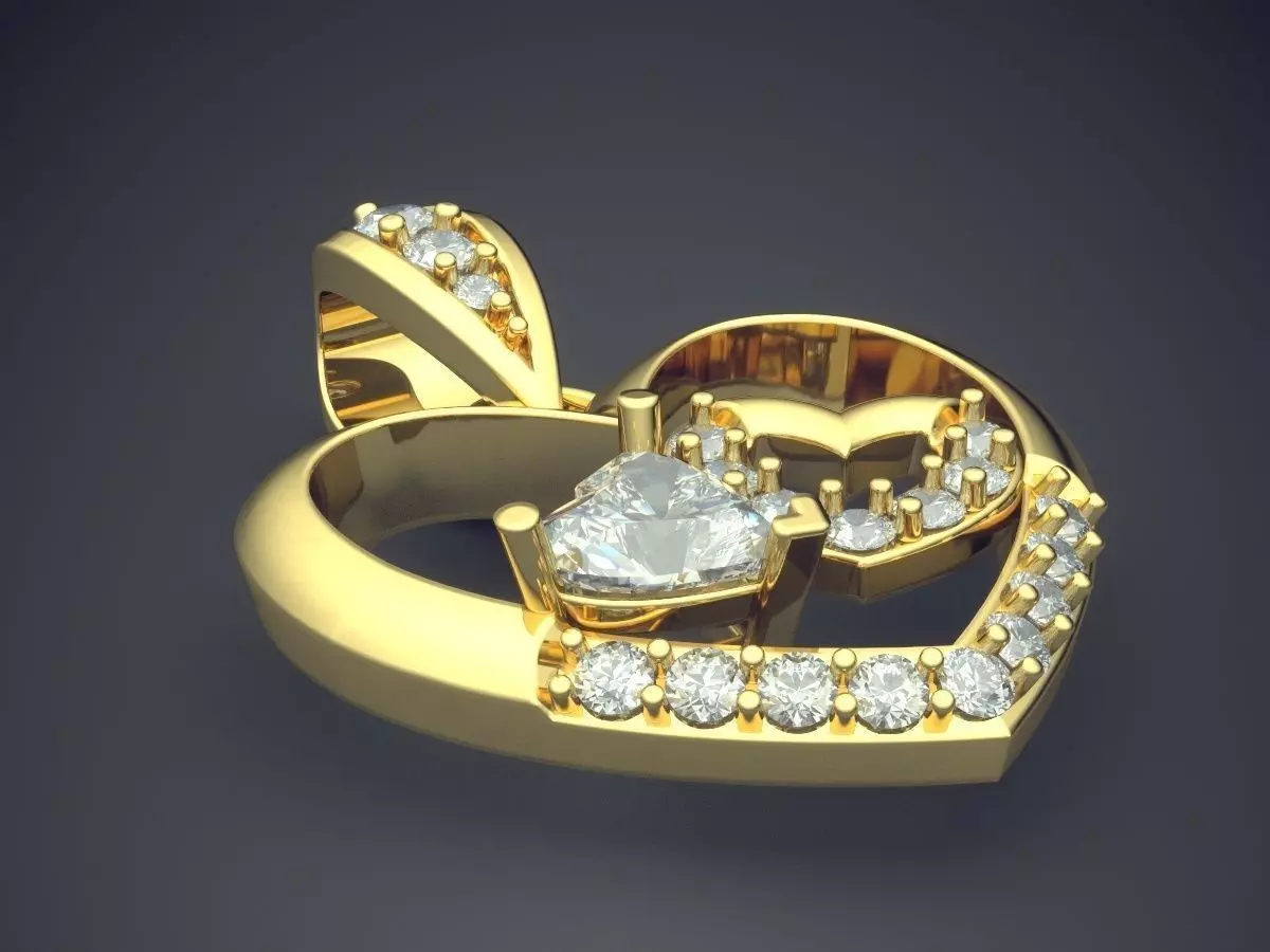Heart Shape Pendant With Diamonds CAD-3402 3D print model_0