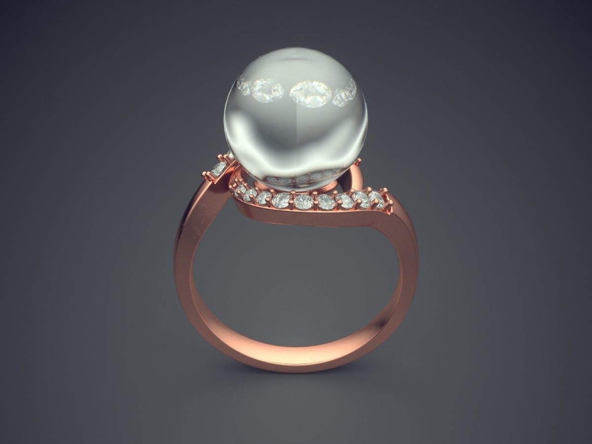 Curved Ring With Pearl CAD-3397 3D print model_2
