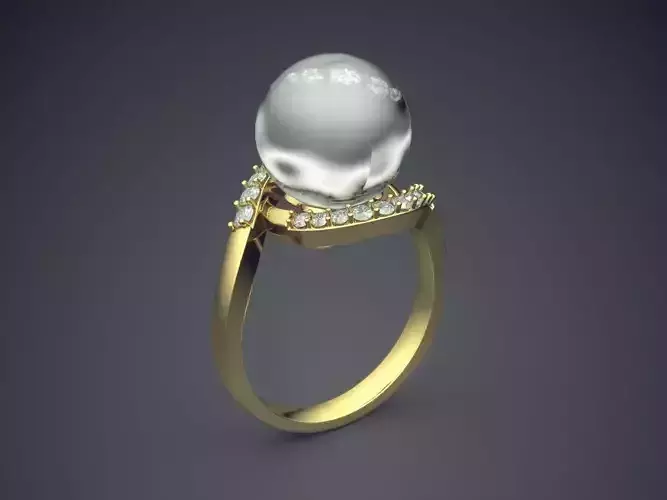Curved Ring With Pearl CAD-3397