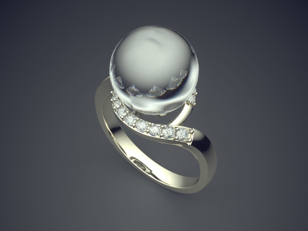 Curved Ring With Pearl CAD-3397 3D print model_1