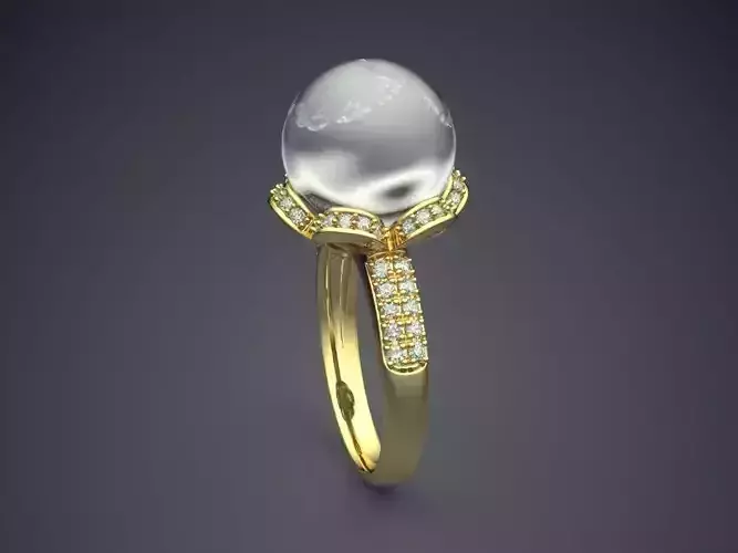 Ring With Pearl And Diamonds CAD-3359
