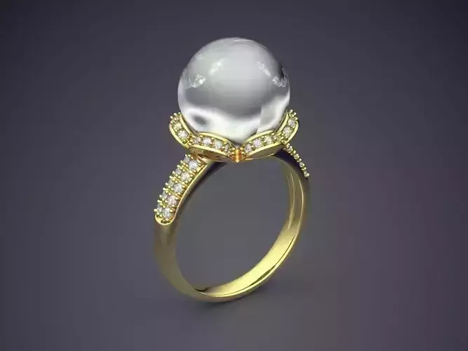 Ring With Pearl And Diamonds CAD-3359