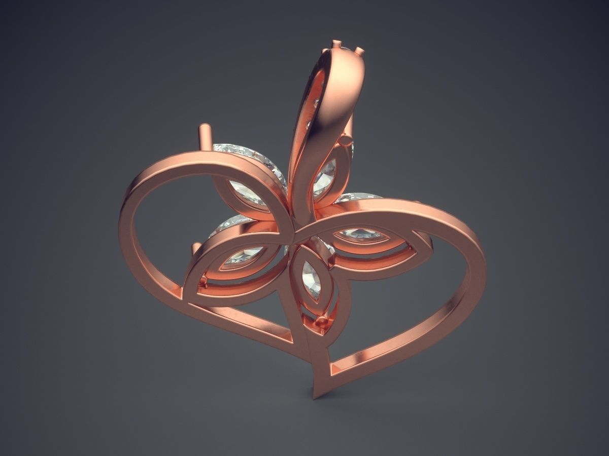 Flower Motif Pendant With Diamonds CAD-3349 3D print model_2