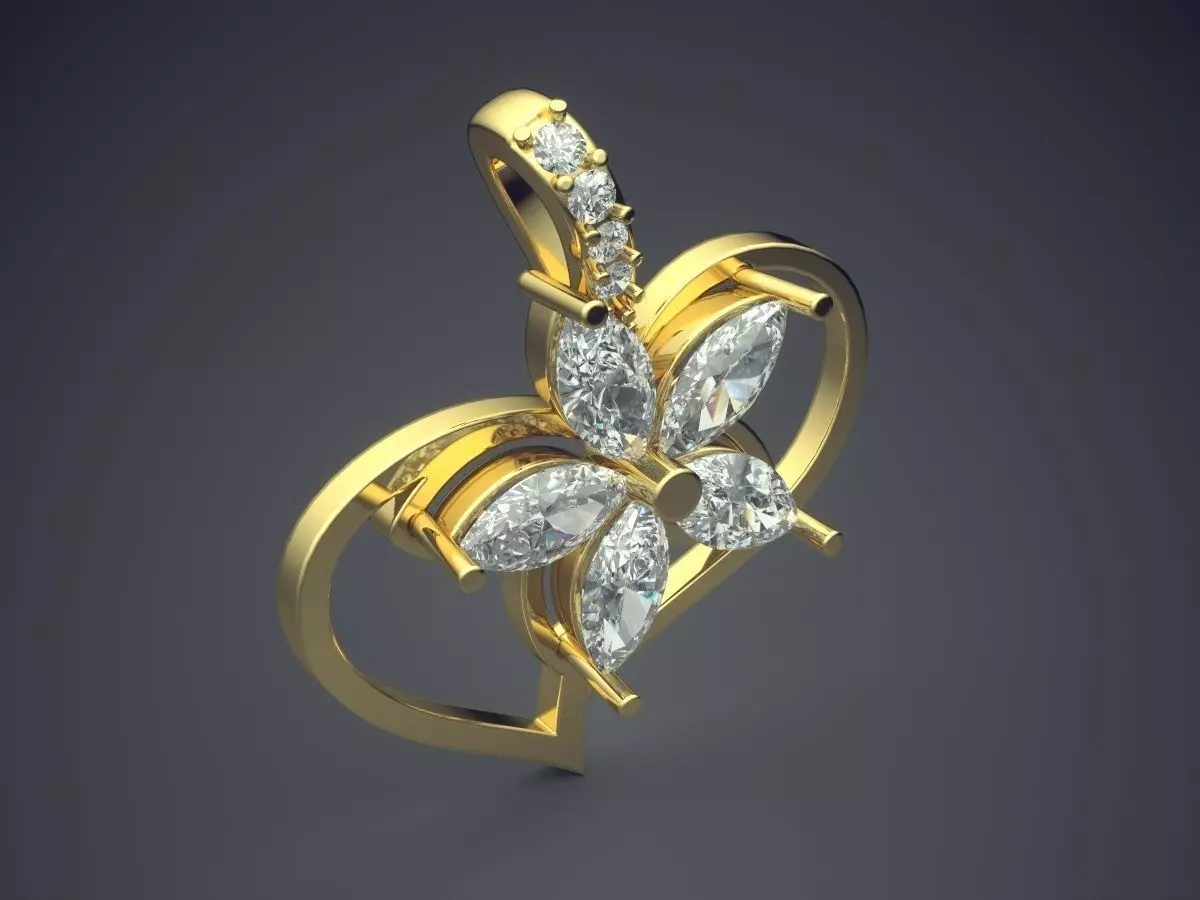 Flower Motif Pendant With Diamonds CAD-3349 3D print model_0