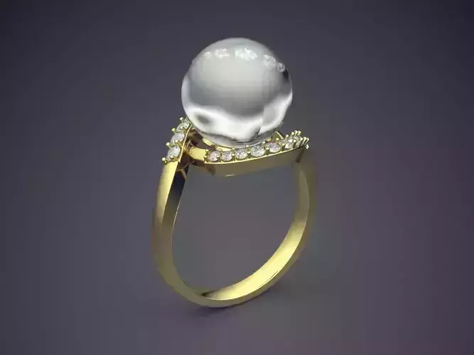 Curved Ring With Pearl CAD-3317