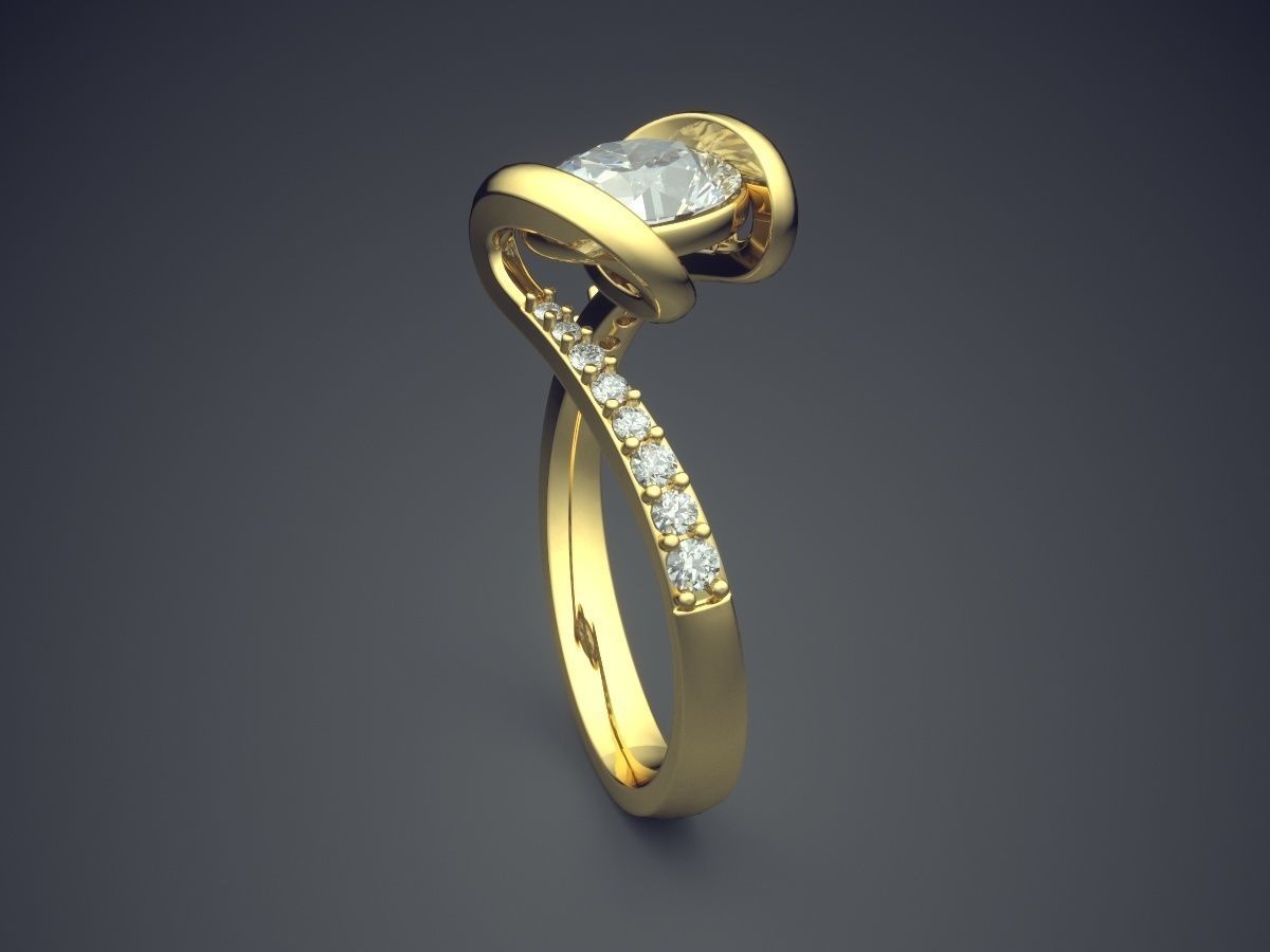 Curved Engagement Ring With Diamonds CAD-3310 3D print model_3