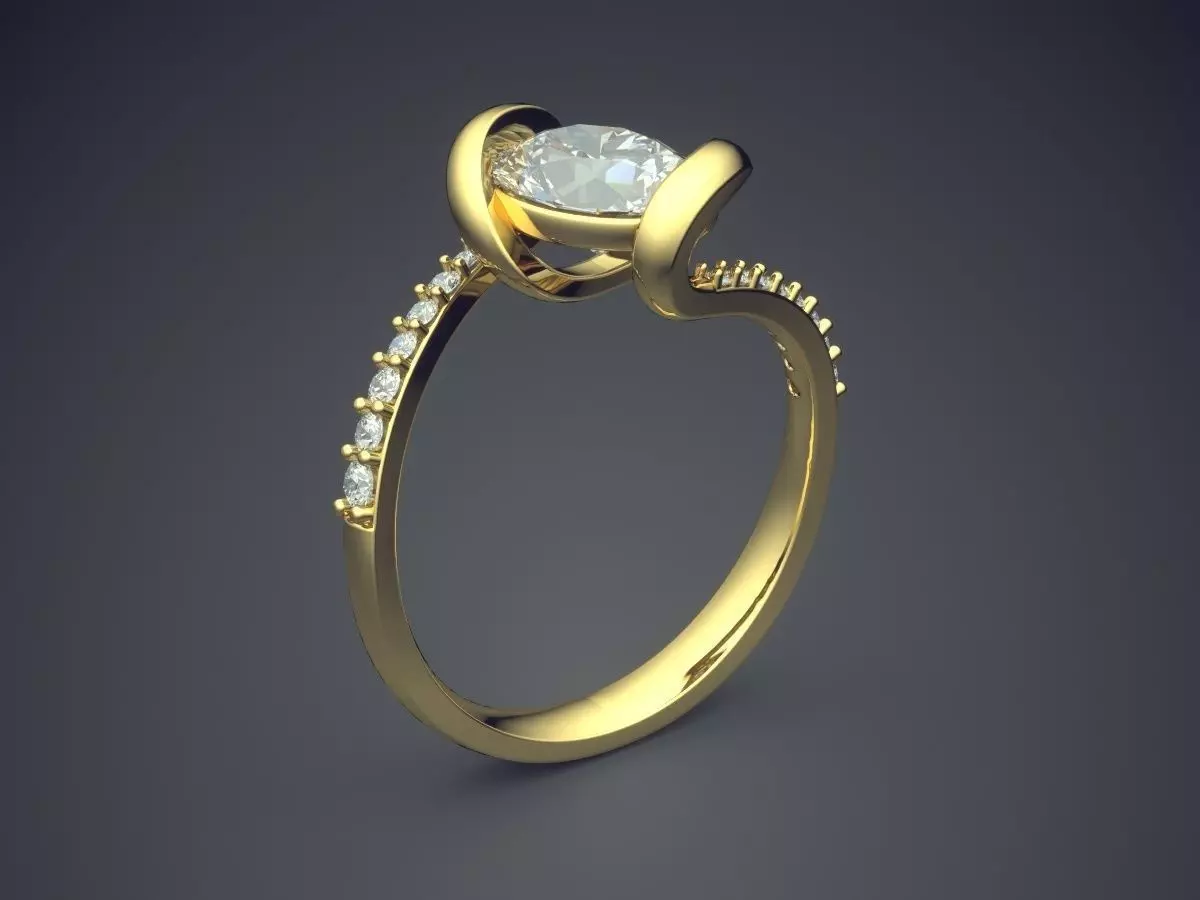 Curved Engagement Ring With Diamonds CAD-3310 3D print model_0