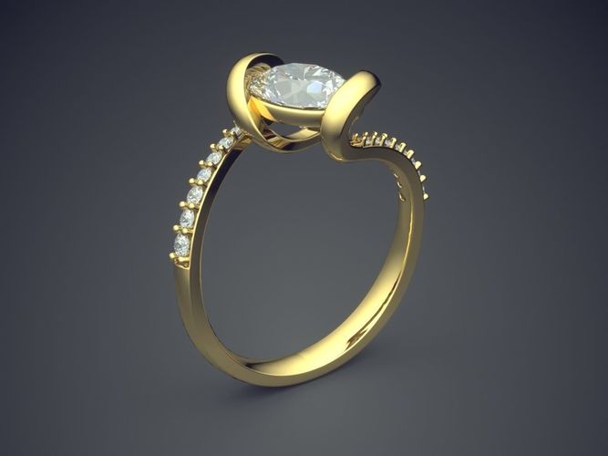 Curved Engagement Ring With Diamonds CAD-3310 3D print model