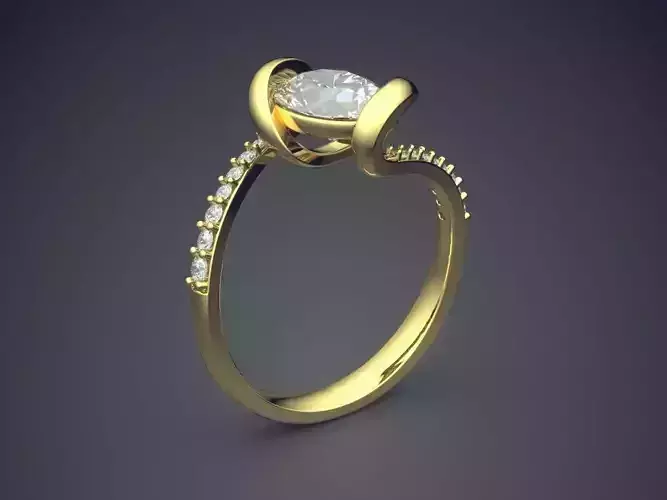 Curved Engagement Ring With Diamonds CAD-3310