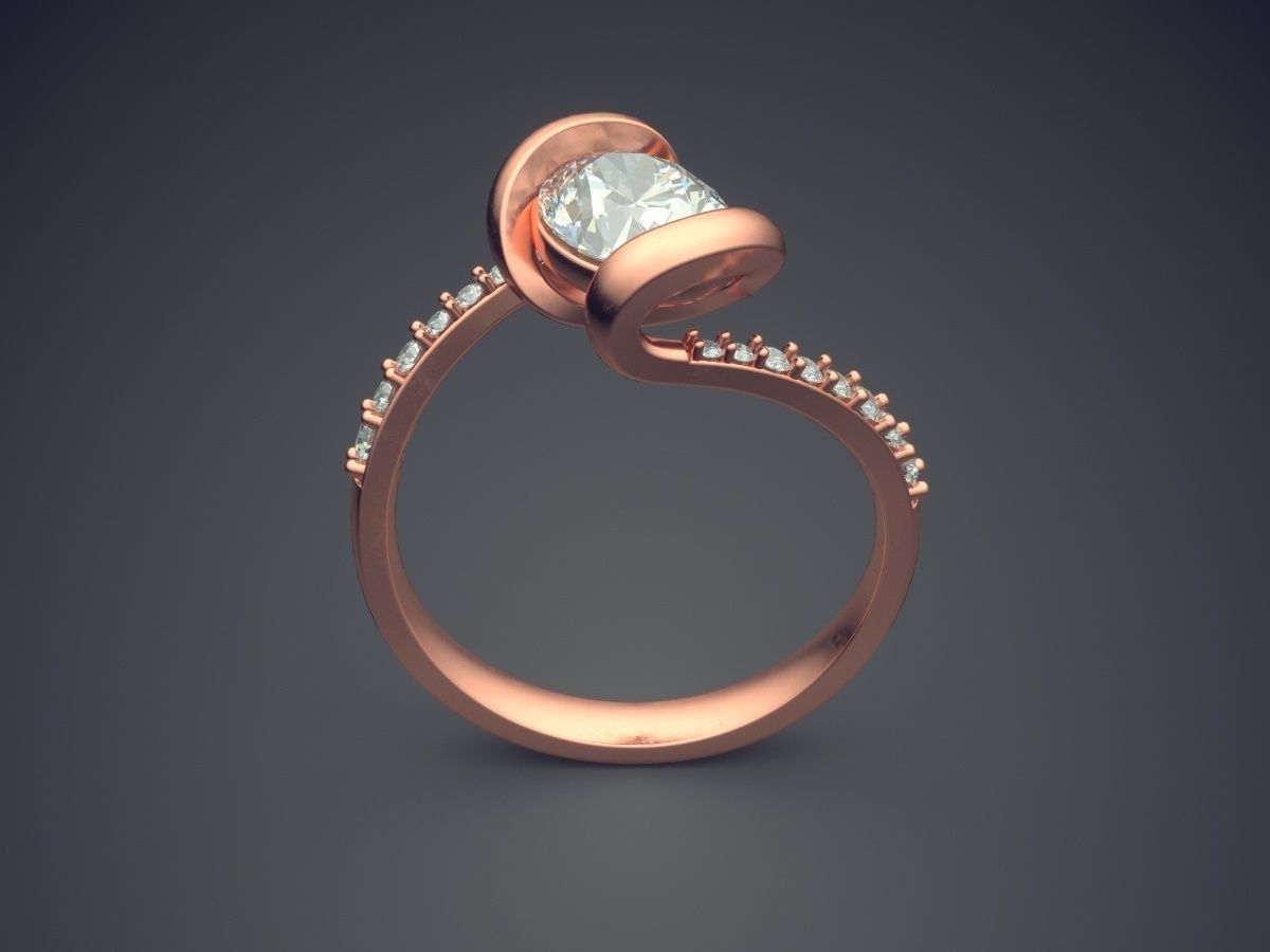 Curved Engagement Ring With Diamonds CAD-3310 3D print model_2