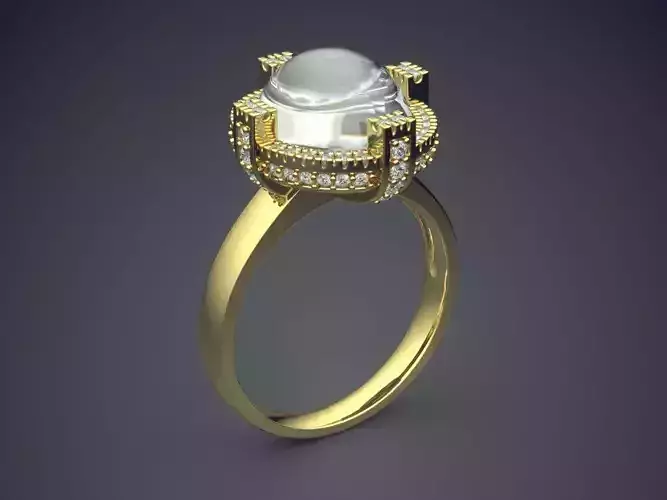 Engagement Ring With Pearl And Diamonds CAD-3290