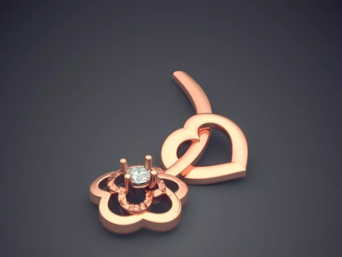 Flower Shape Pendant With Diamond CAD-3269 3D print model_2