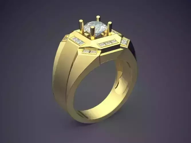 Thick Engraved Ring With Diamonds CAD-3243 3D print model