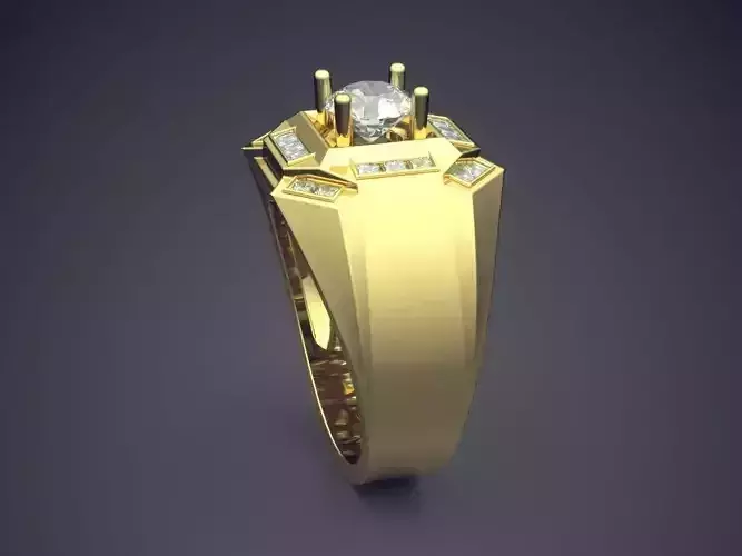 Thick Engraved Ring With Diamonds CAD-3243