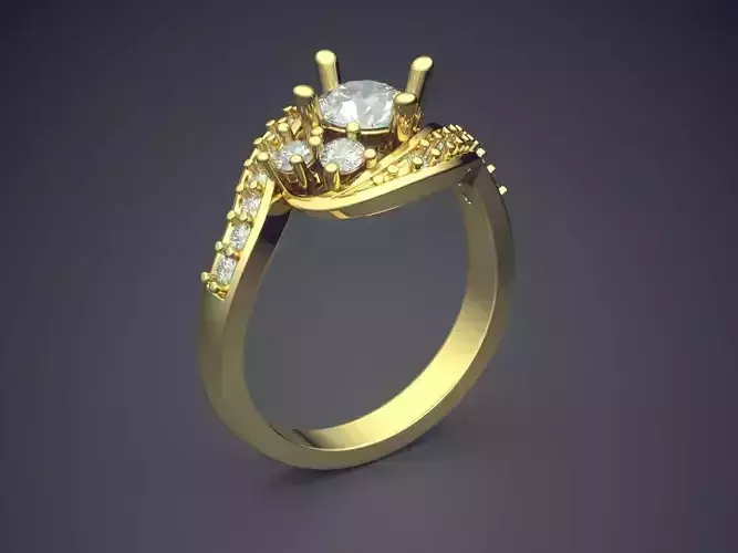 Curved Ring With Diamonds CAD-3173