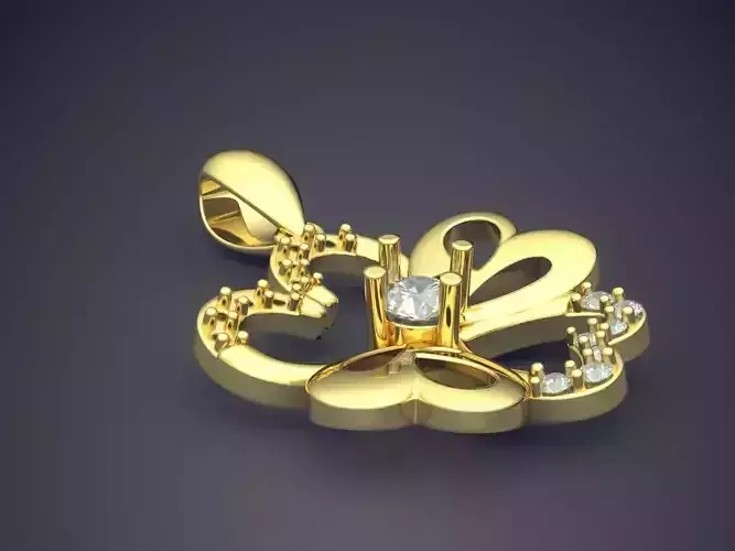 Flower Shape Pendant With Diamonds CAD-3165 3D print model