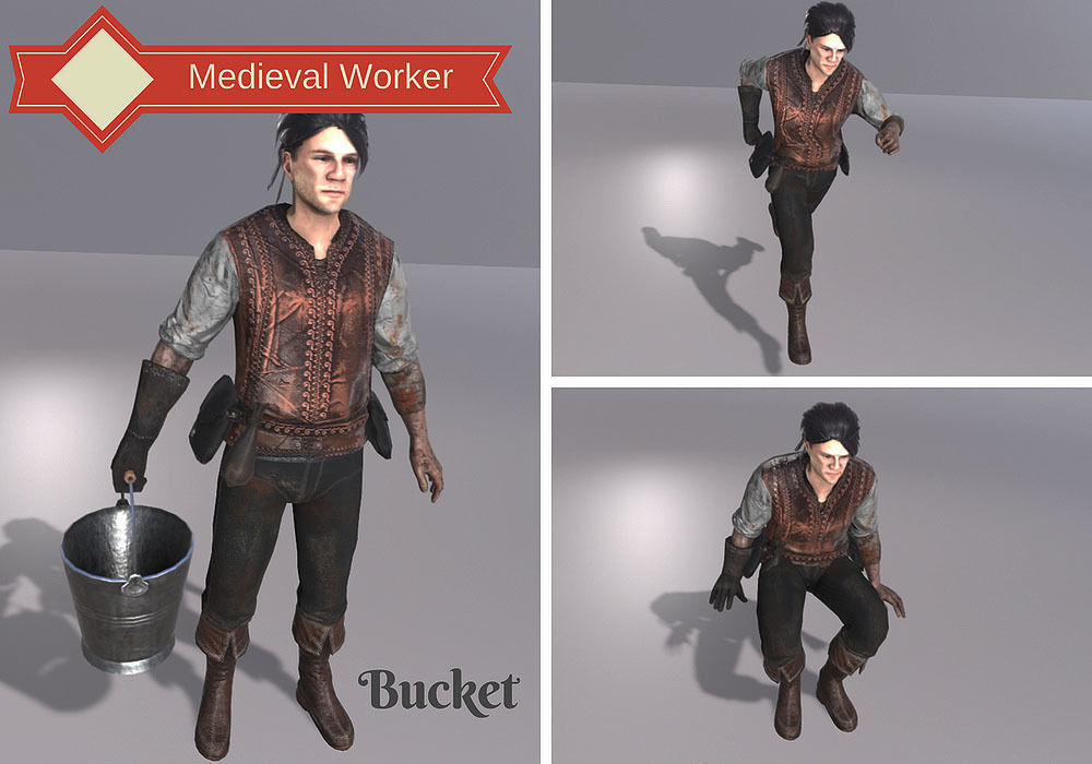 Medieval Worker Low-poly 3D model_4