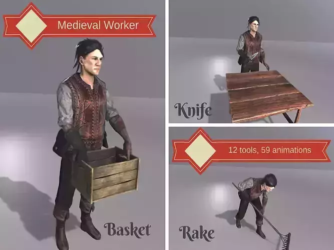 Medieval Worker Low-poly 3D model