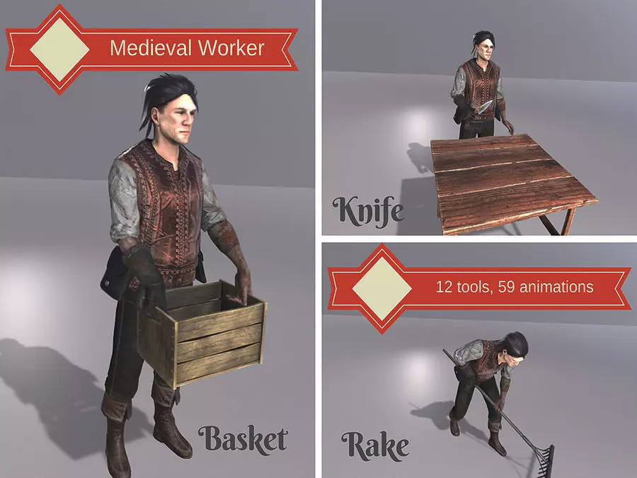 Medieval Worker Low-poly 3D model_0