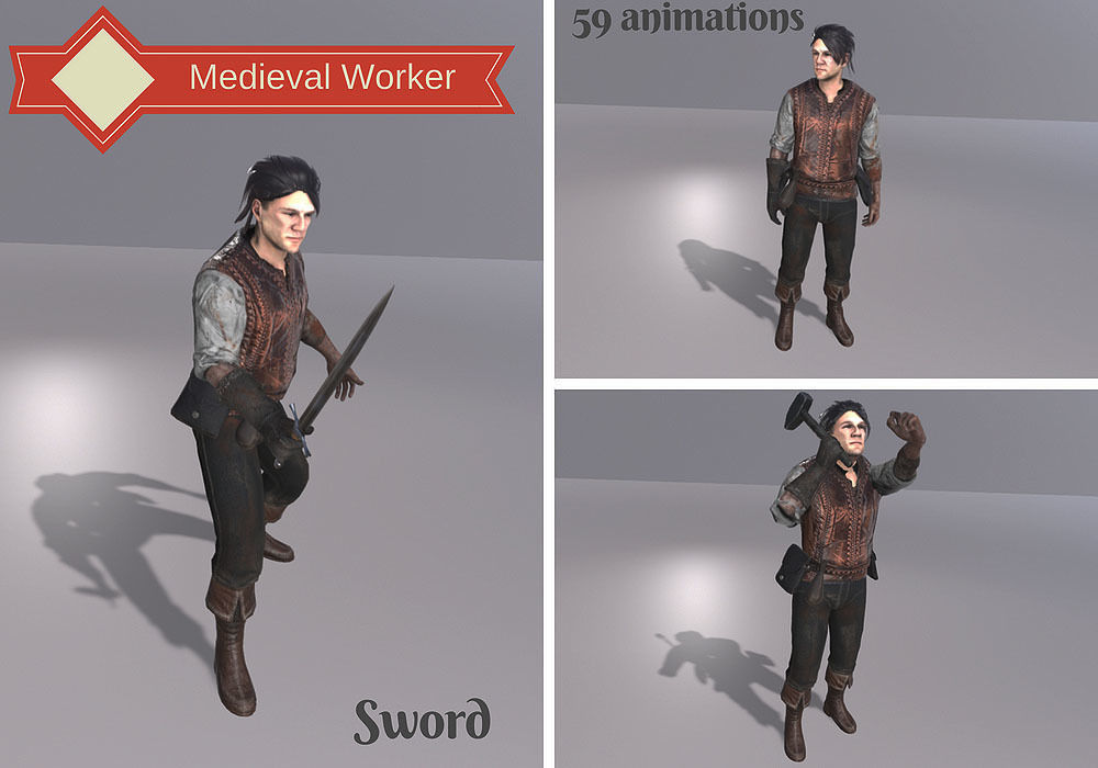Medieval Worker Low-poly 3D model_3