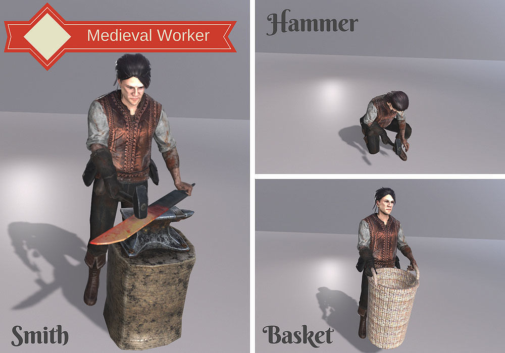 Medieval Worker Low-poly 3D model_2