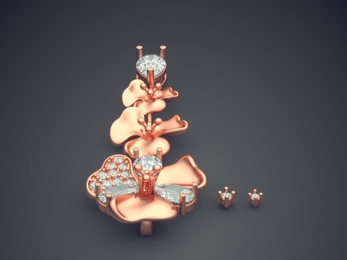 Flower Motif Pendant With Diamonds CAD-3131 3D print model_2