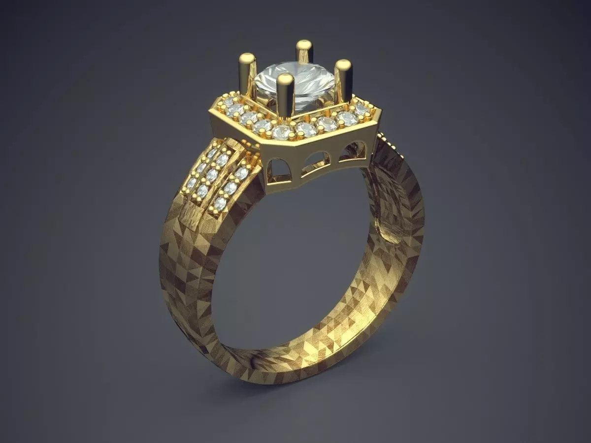 Masculine Engagement Ring With Diamonds CAD-3115 3D print model_0