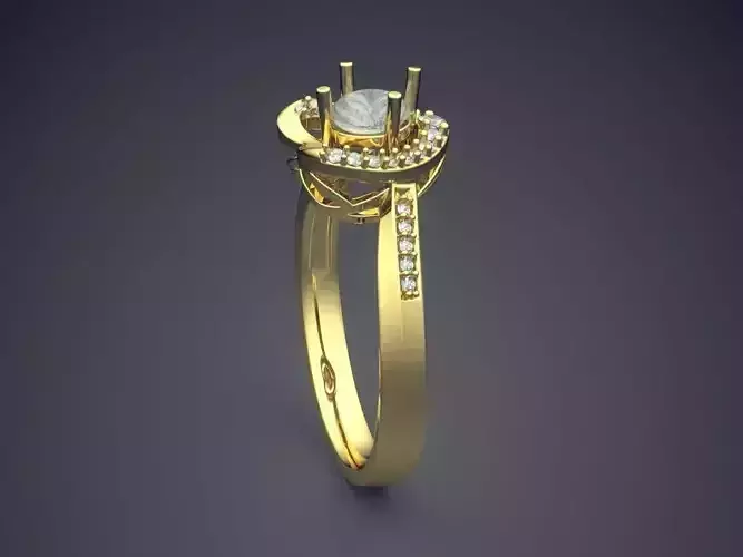 Flower-shaped Ring With Diamonds CAD-3106
