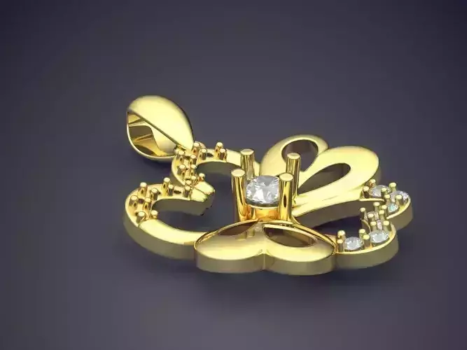 Flower Shape Pendant With Diamonds CAD-3105 3D print model