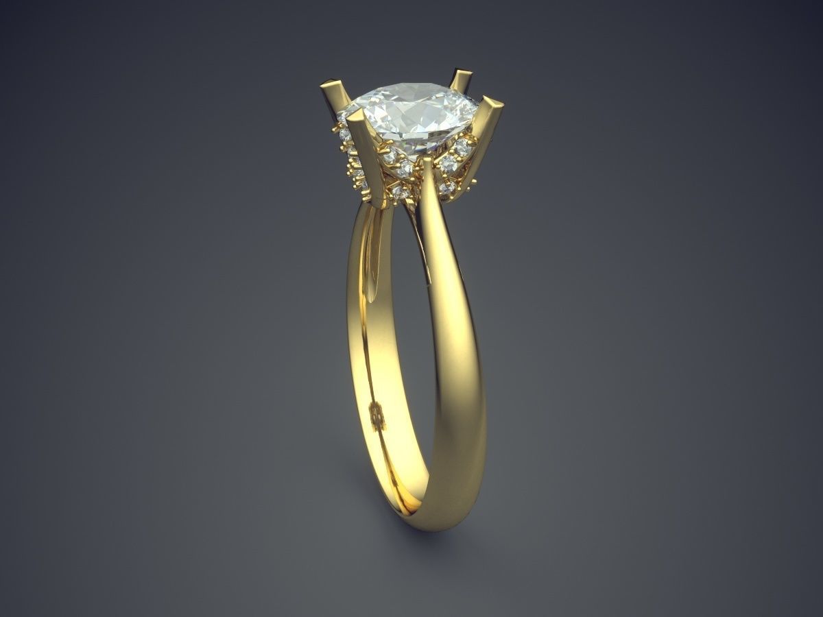 Engagement Ring With Simple Diamond CAD 3075 3D print model_3