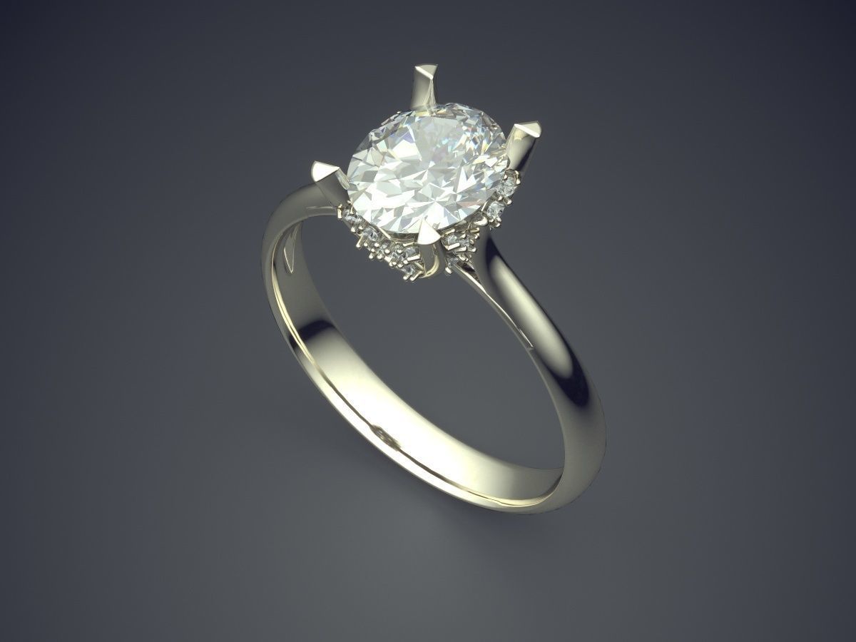 Engagement Ring With Simple Diamond CAD 3075 3D print model_1