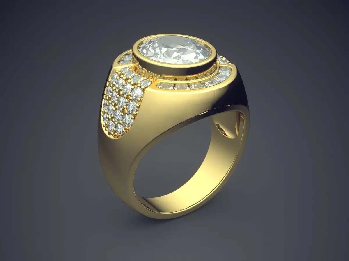 Big Ring With Oval Diamond CAD 3034 3D print model