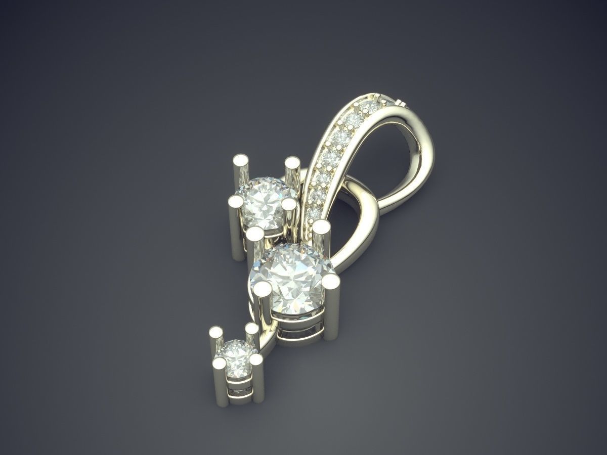 Pendant With Three Diamonds And Ornaments CAD 3020 3D print model_1