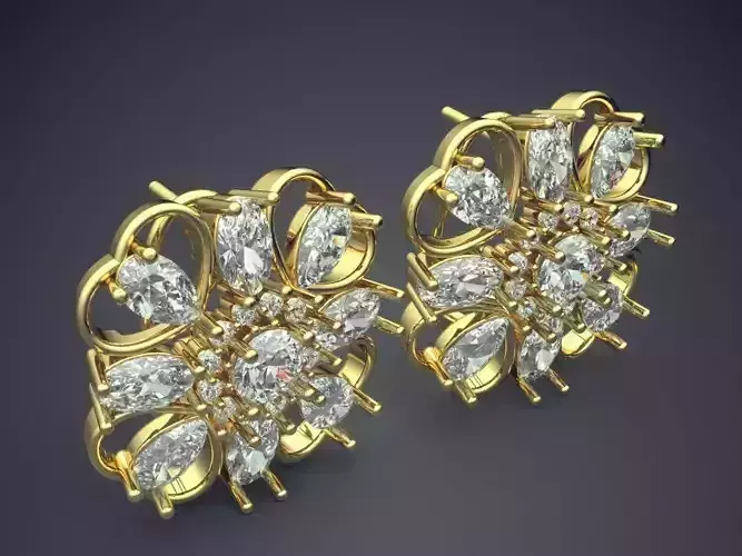 Earrings With Complex Ornaments On Front CAD 3014