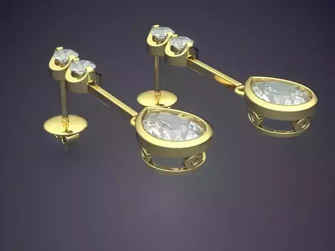 Hanging Earrings With Rain Drop Shaped Diamonds CAD 3005