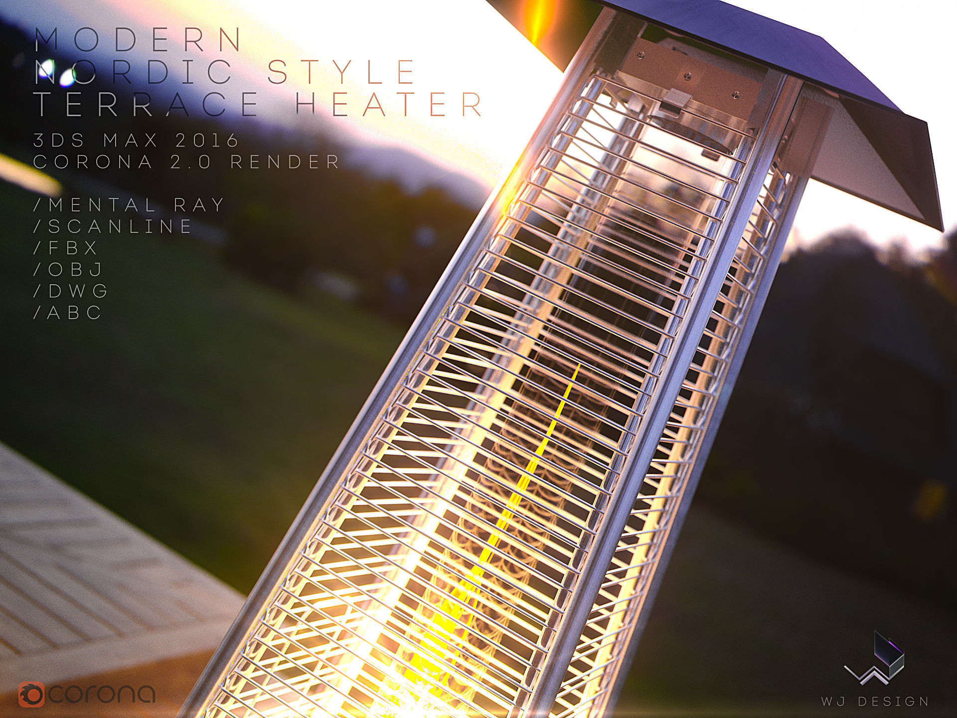 Modern Nordic Style Terrace Tower Heater 3D model_1
