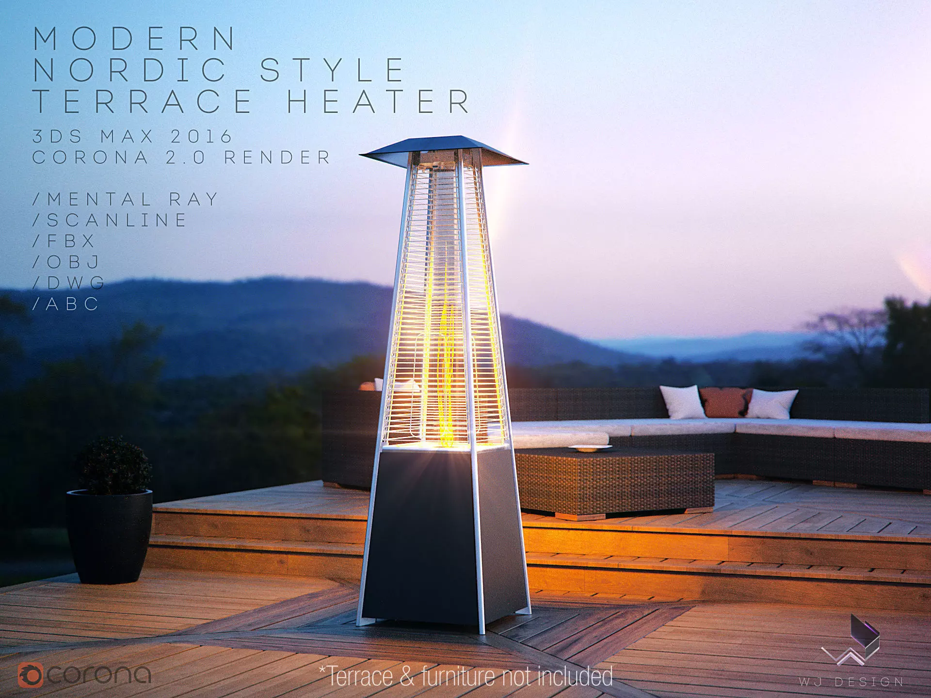 Modern Nordic Style Terrace Tower Heater 3D model_0