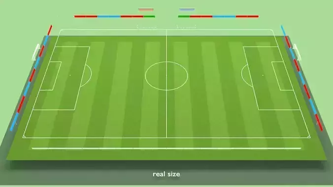 Soccer football field markup gates bench chairs billboard