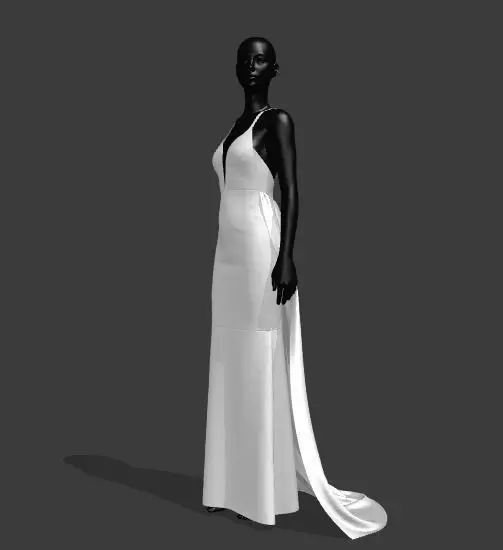 Woman white low back dress Low-poly 3D model