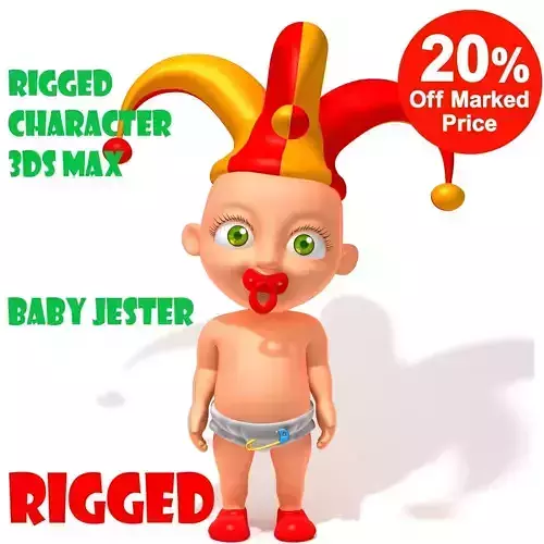 Jester Baby cartoon rigged 3D model