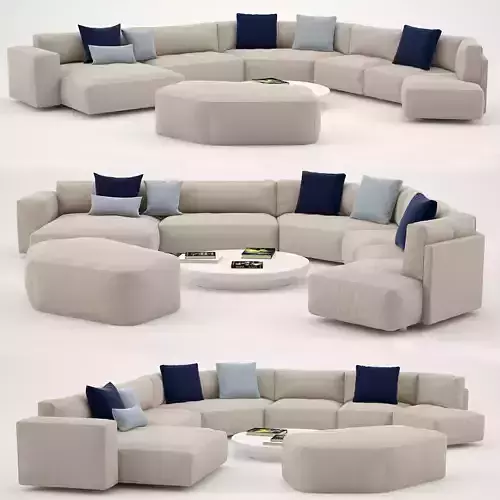 Boxer sectional sofa with pillows and coffee table