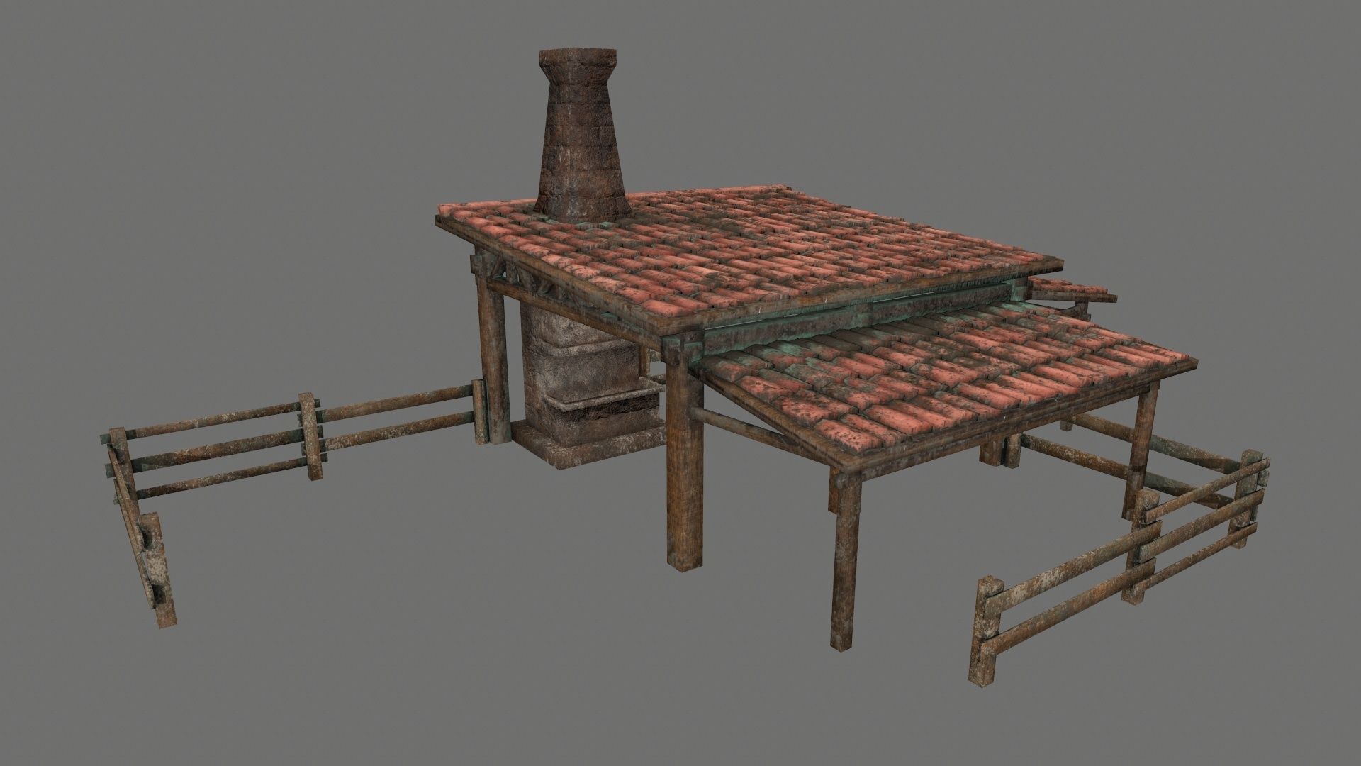 Blacksmith set wooden kitchen with pots and pans Low-poly 3D model_5