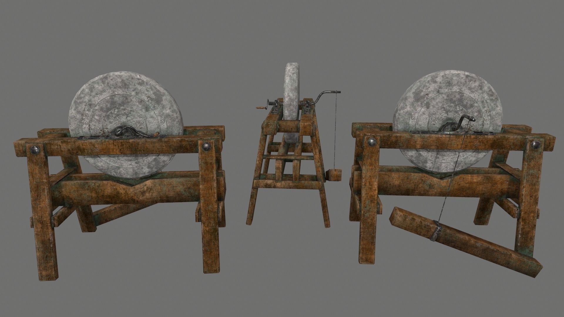 Blacksmith set wooden kitchen with pots and pans Low-poly 3D model_9