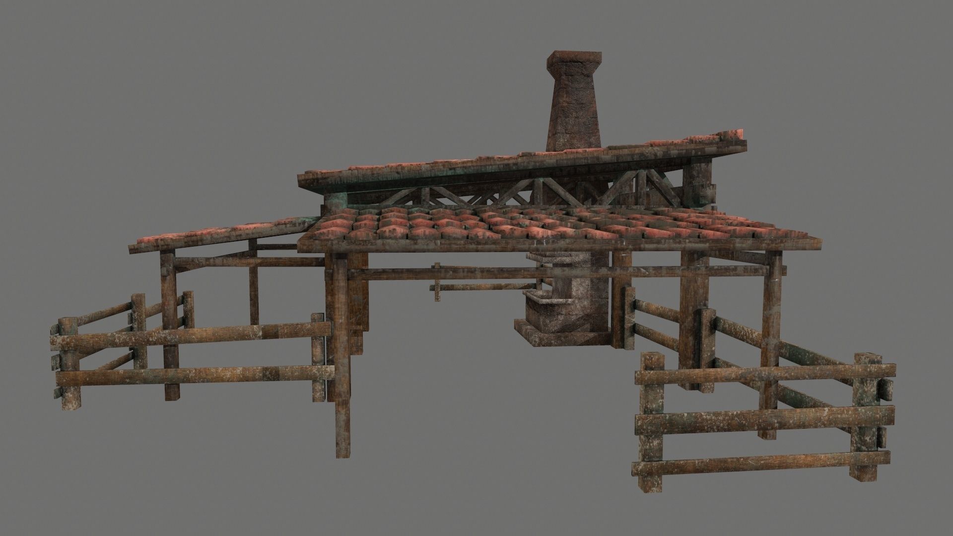 Blacksmith set wooden kitchen with pots and pans Low-poly 3D model_6