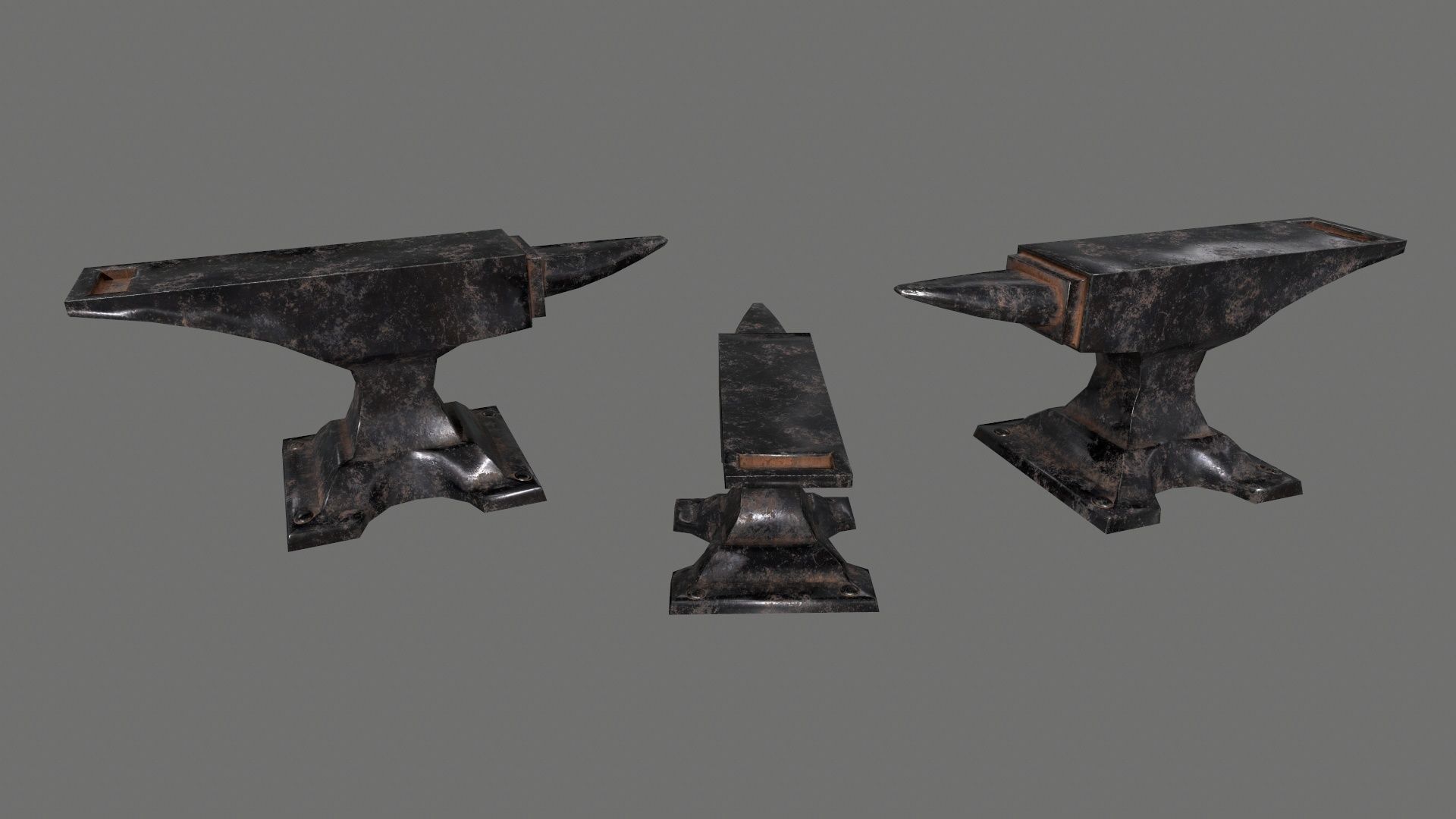 Blacksmith set wooden kitchen with pots and pans Low-poly 3D model_13