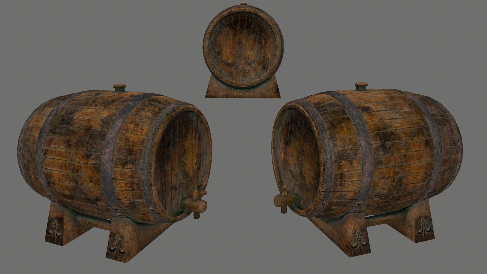 Blacksmith set wooden kitchen with pots and pans Low-poly 3D model_10